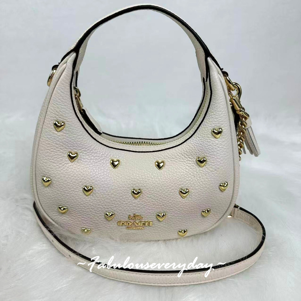 Coach Carmen Mini Crossbody Bag With Heart Rivets Leather/Gold/Chalk CDB85 NWT